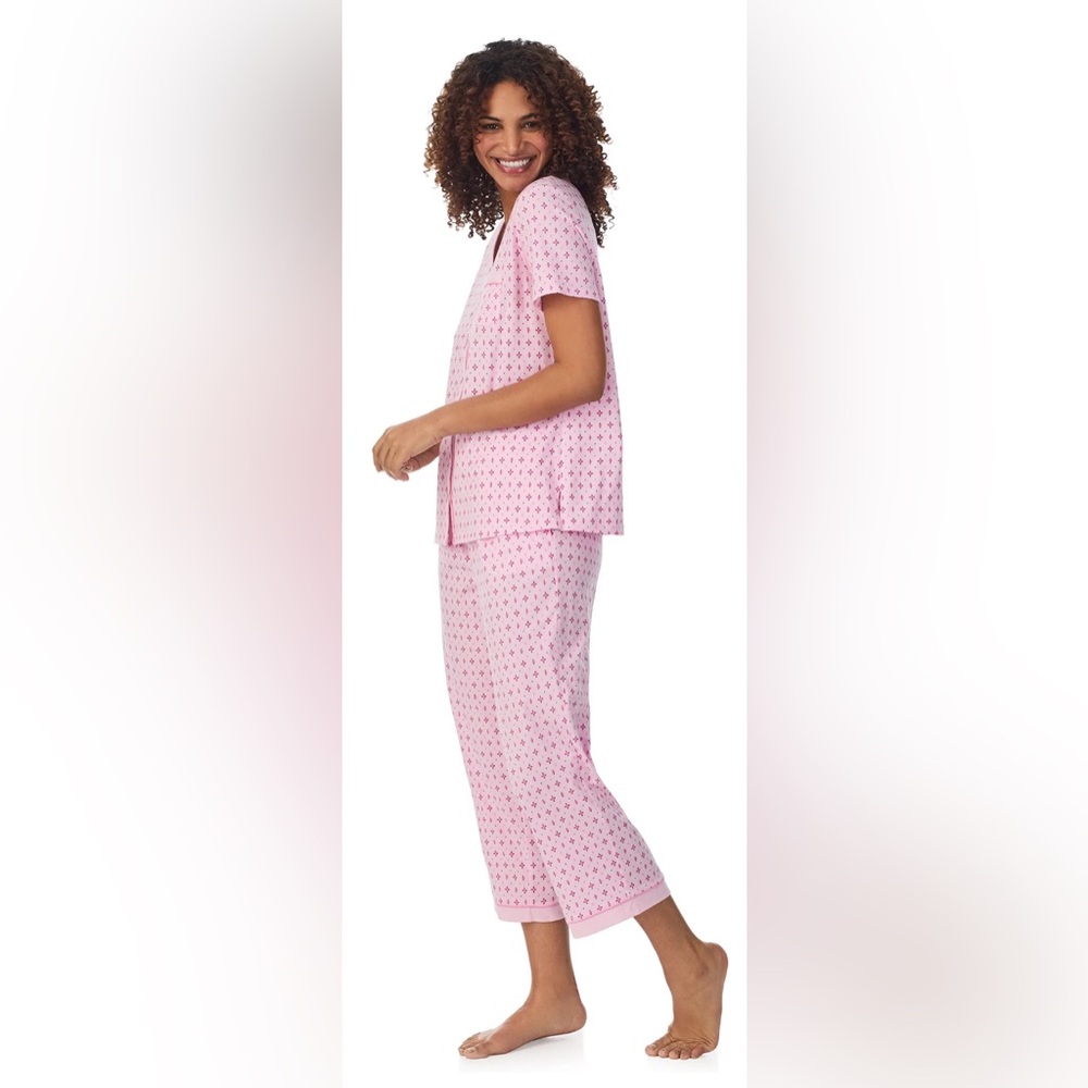 Aria Short Sleeve 100% Cotton Cropped Pajama Set with Pockets, Women’s - Picture 4 of 7
